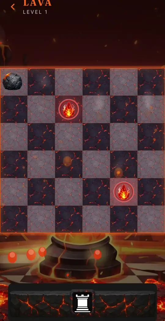 Lava: a rook slides past the boulder and lights both flames in one move