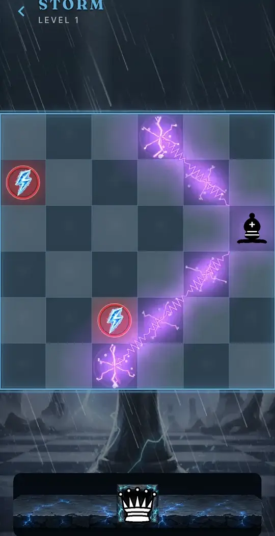 The queen threads around the enemy bishop to light both rods